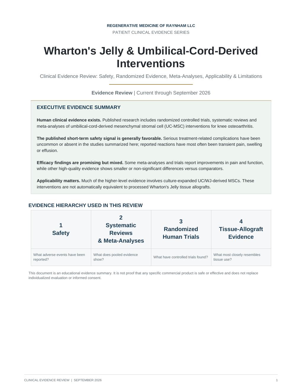 Cover of the Clinical Evidence Review: Wharton's Jelly & Umbilical-Cord-Derived Interventions