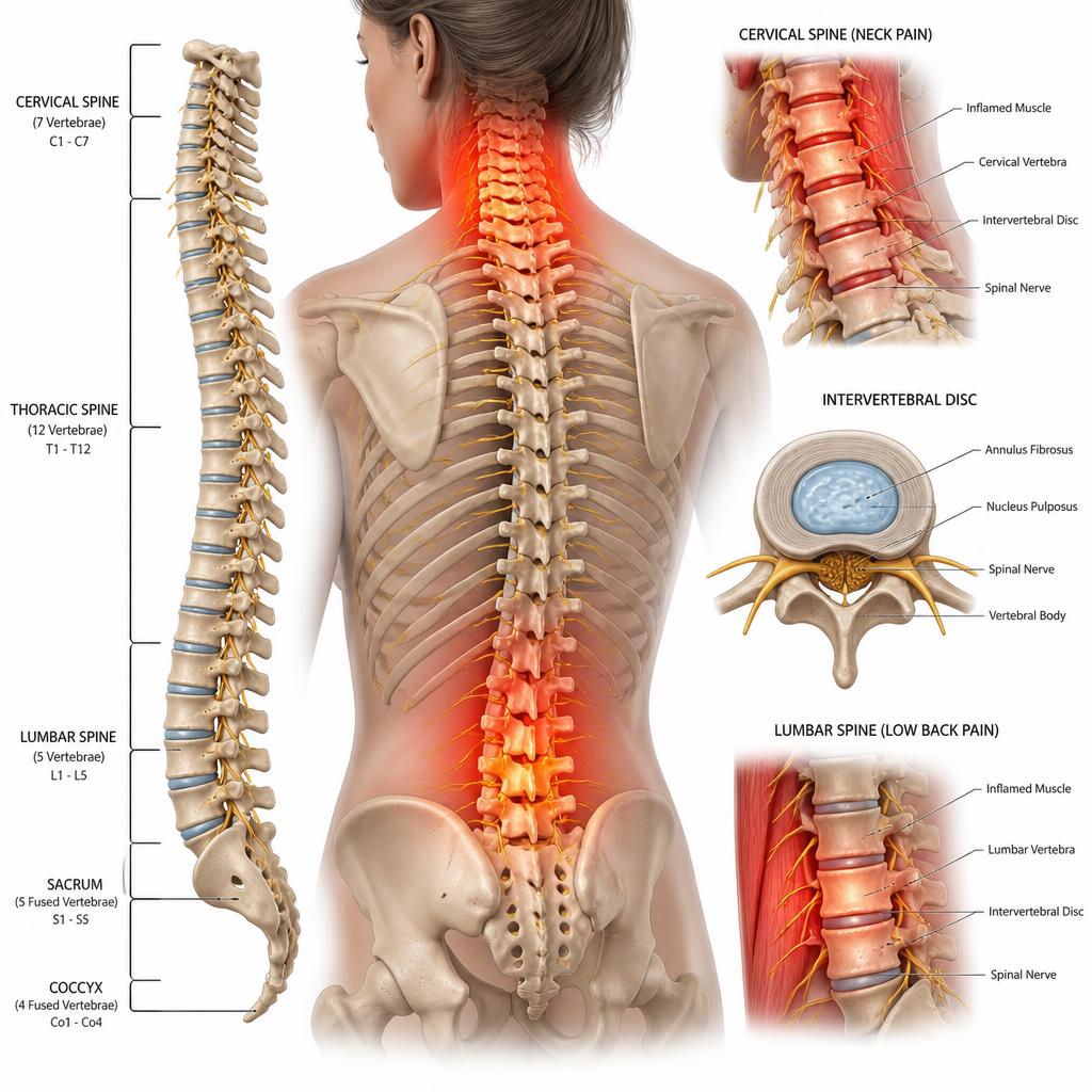 Cervical spine, disc and nerve anatomy