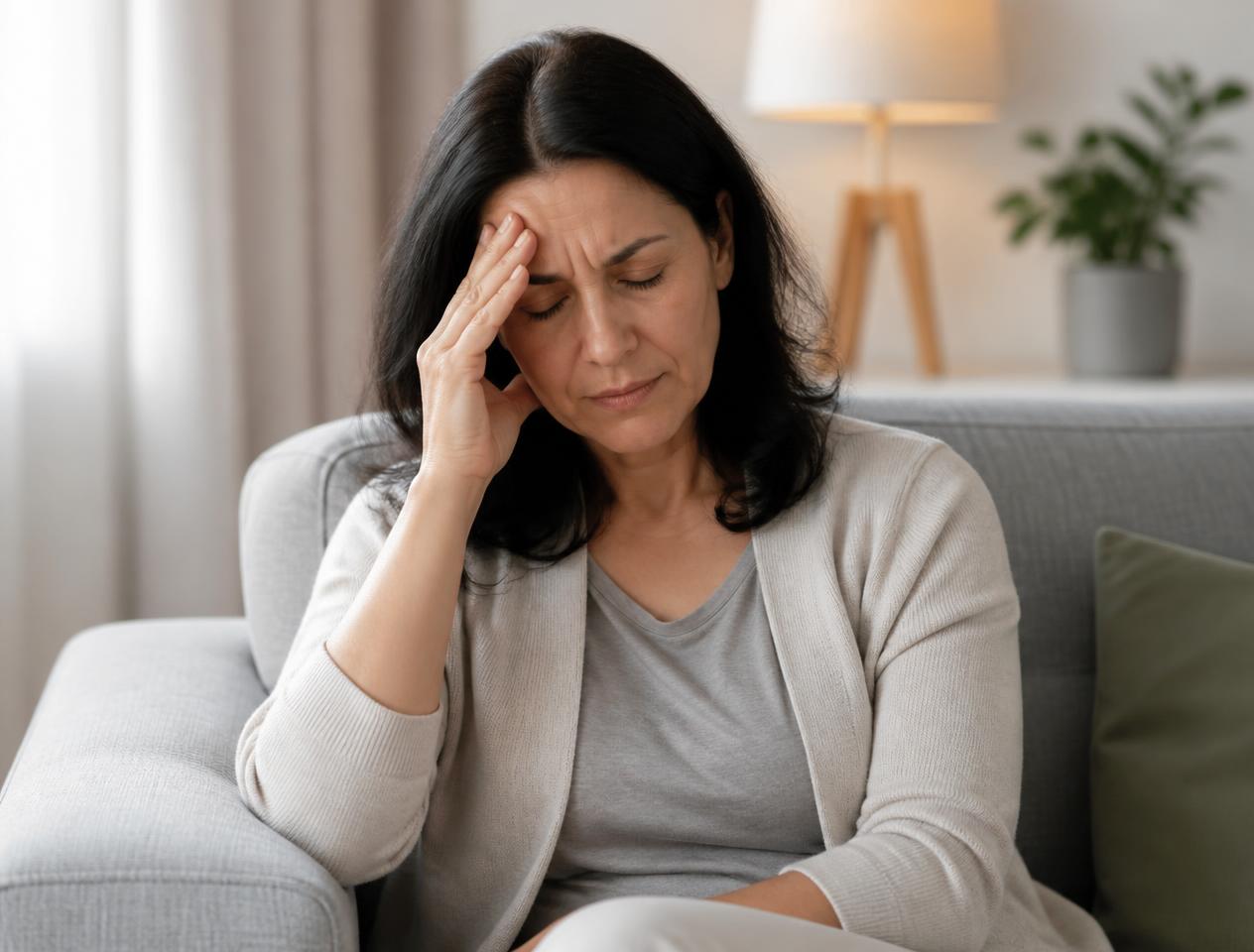 Adult experiencing recurring headache symptoms