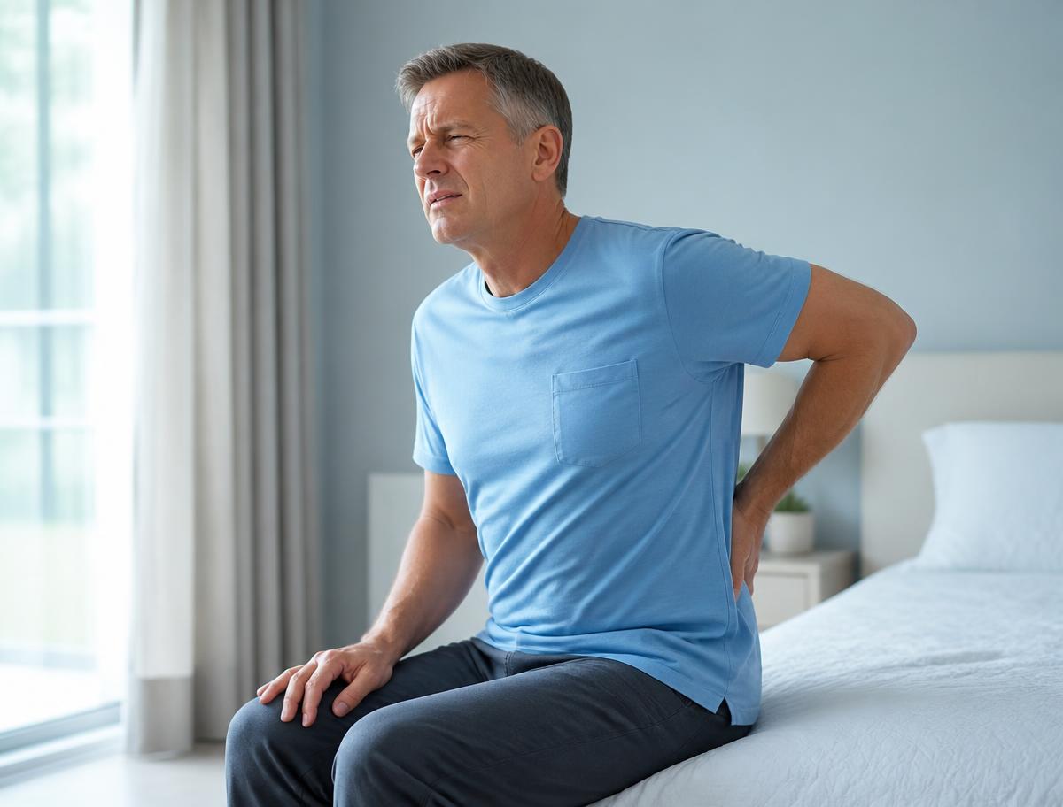 Adult experiencing low back discomfort in Raynham MA