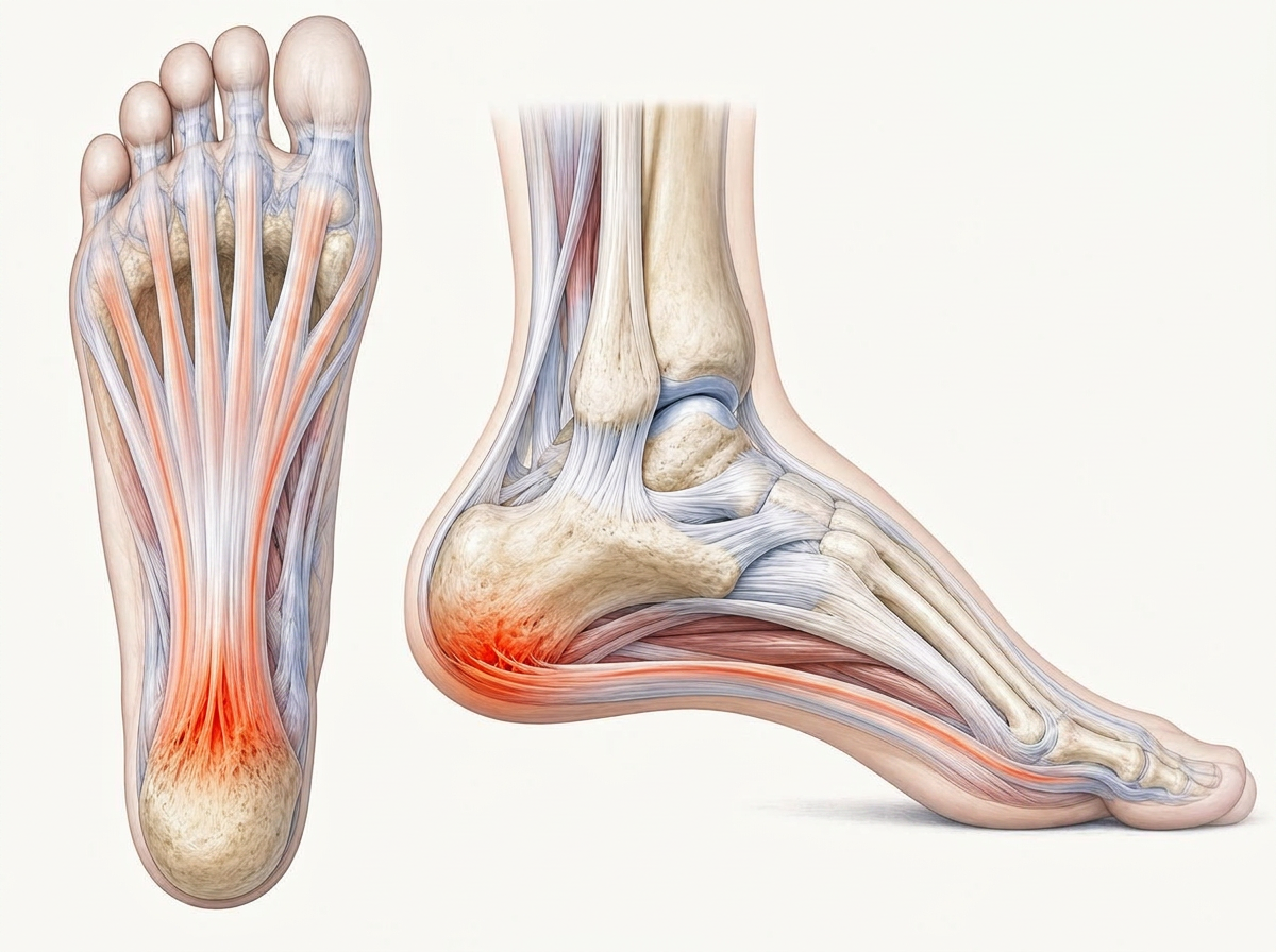 Plantar fascia and heel anatomy illustration