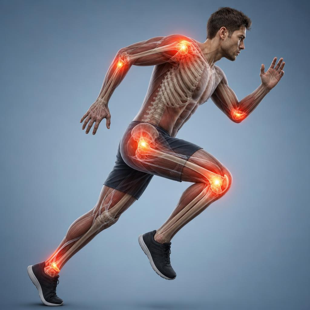 Athlete muscle, tendon and joint anatomy illustration