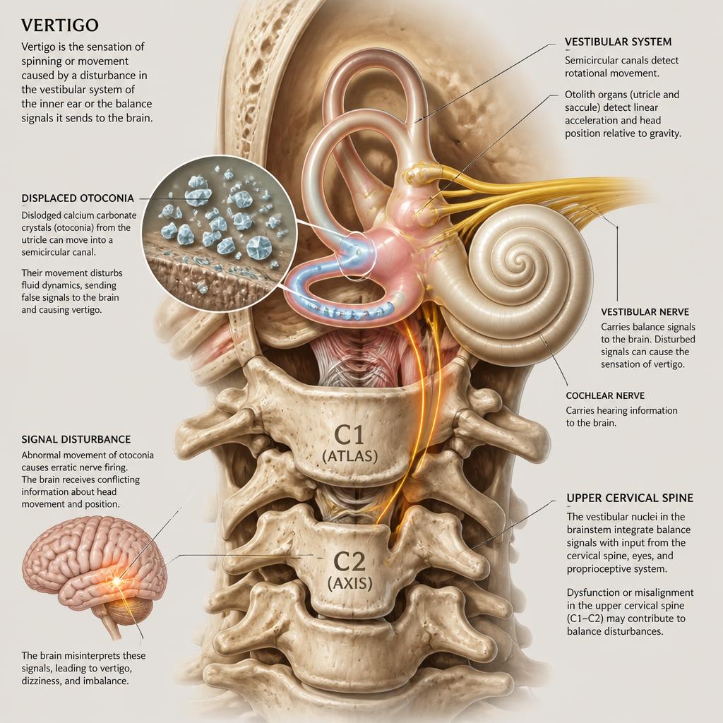 Inner ear and vestibular balance anatomy illustration